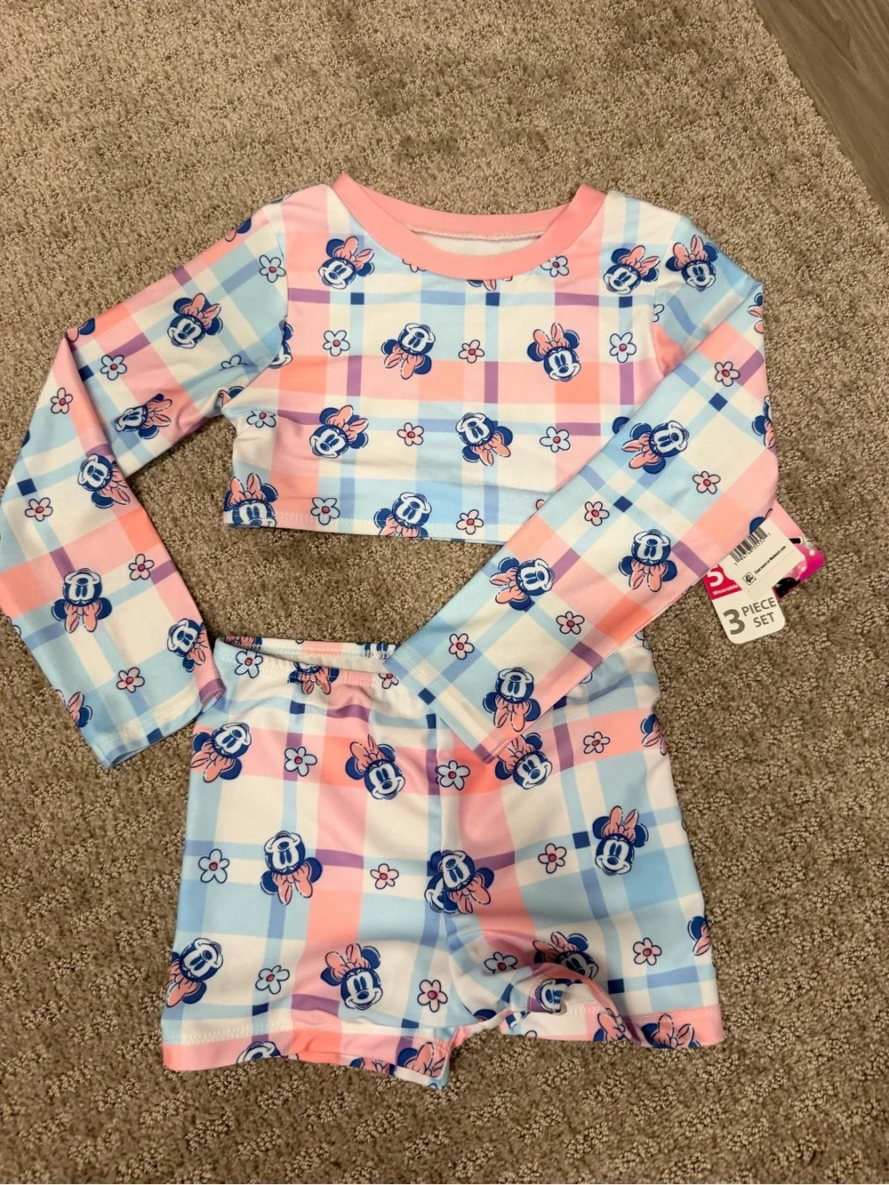 NWT Girls Pink & Blue Minnie Mouse Two-Piece Swim Bikini